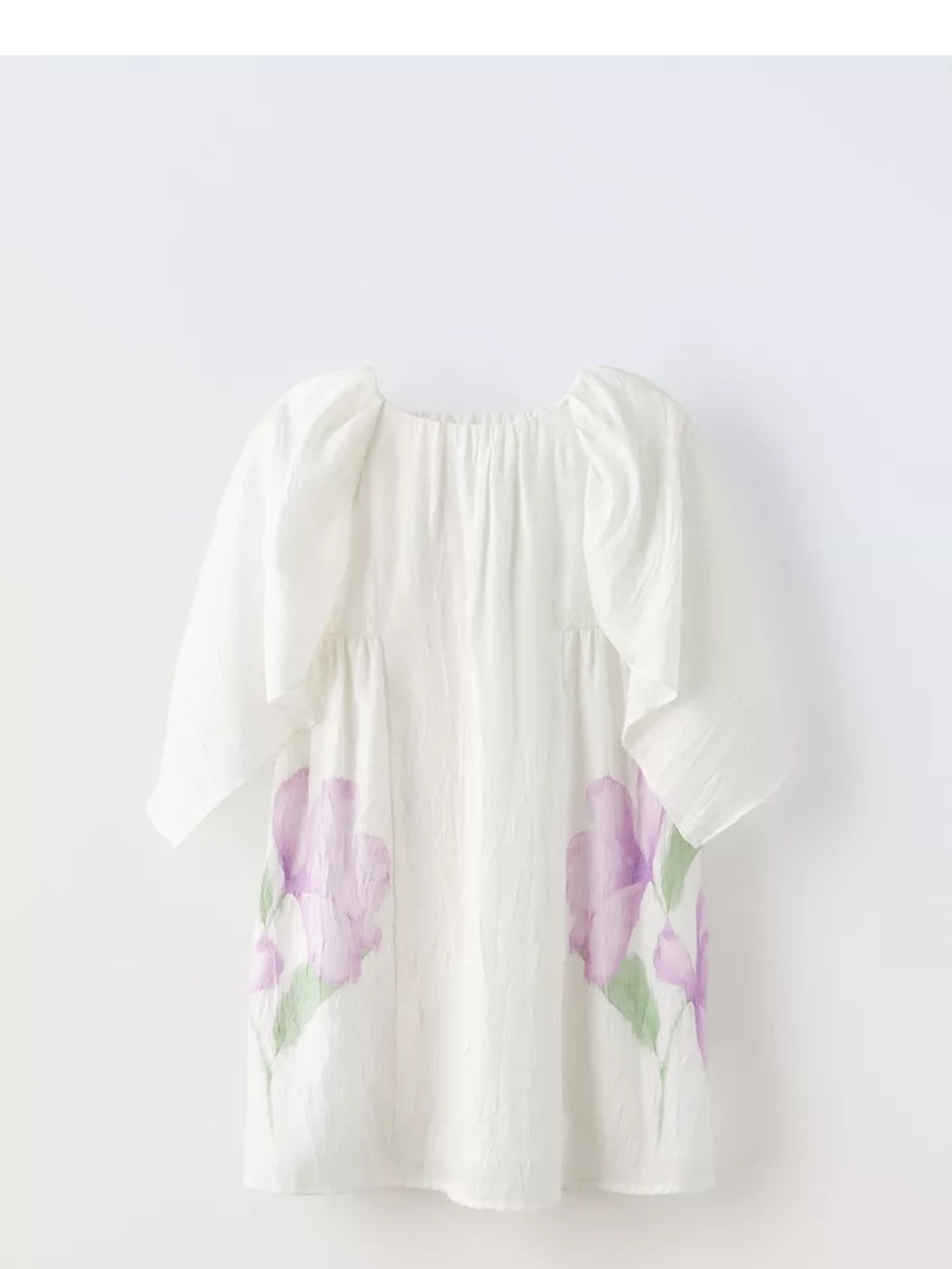 Zara Viscose/Cotton White Dress with Lavender Floral Detail